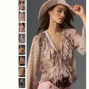 Anthropologie Long-Sleeve Ruffled Blouse